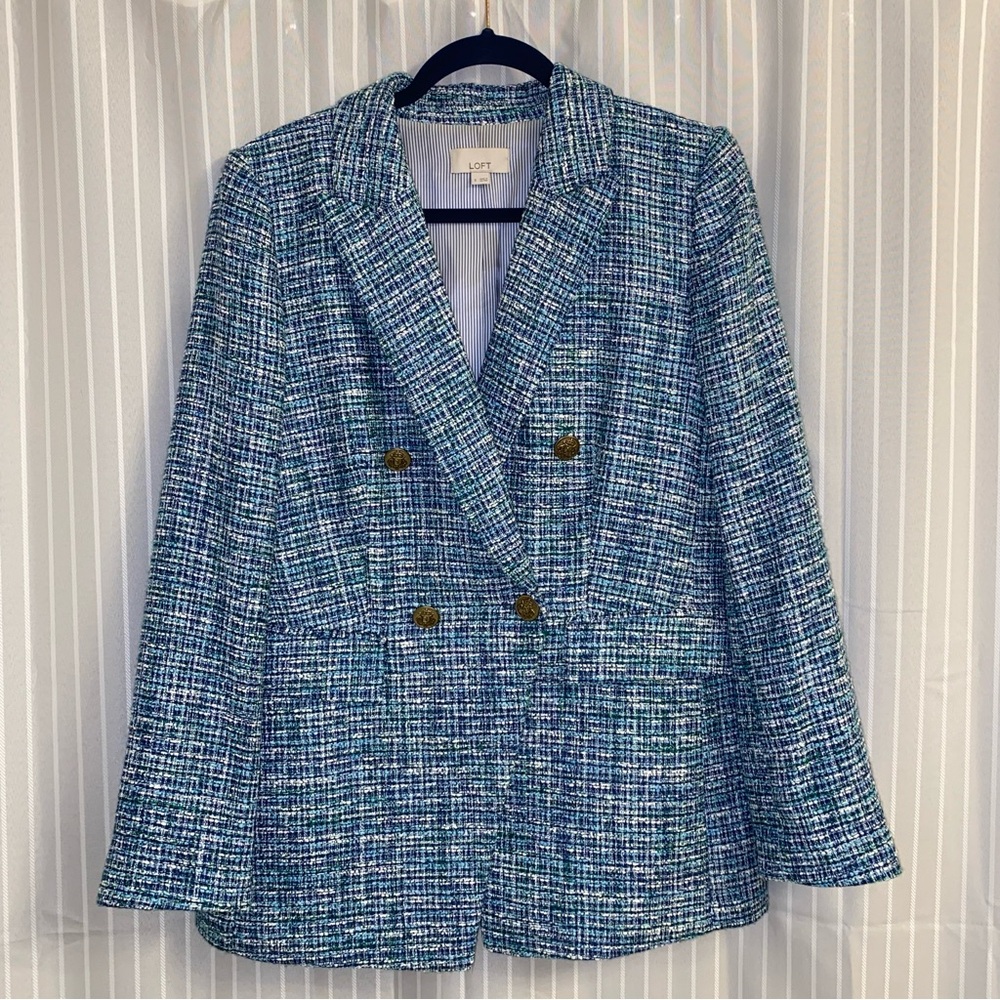 LOFT Blue and White Tweed Blazer